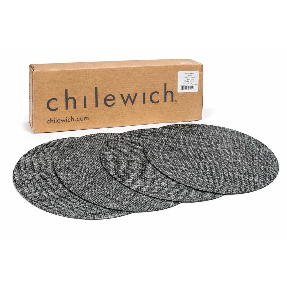 Chilewich Basketweave Round Placemats Carbon Set of 4 New in Box 15" Made in USA